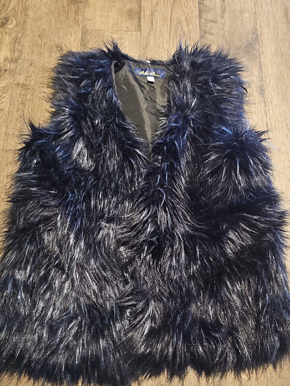 Fur Vest Blue Rain Black Blue Size Large Women Fall Boho